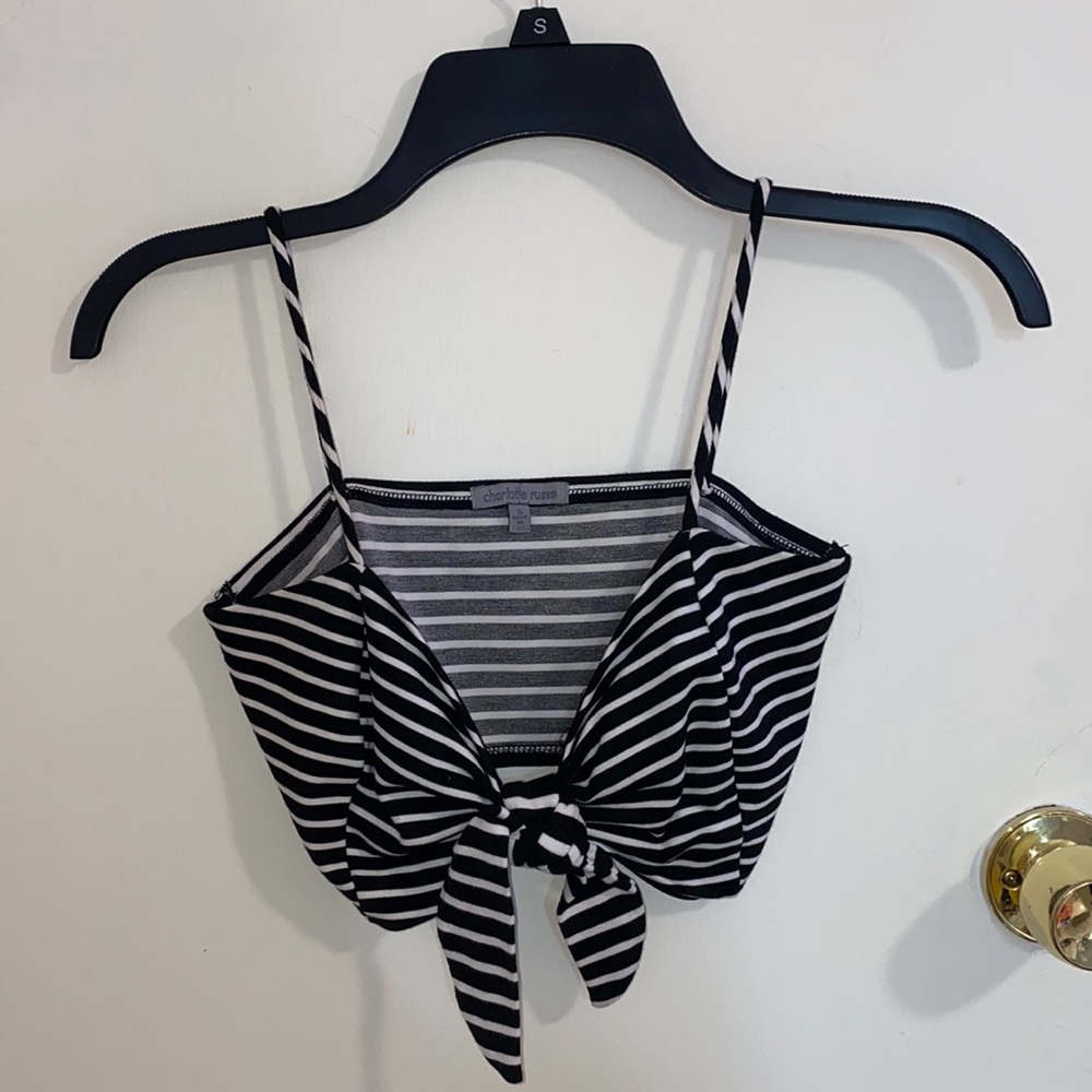 Black And White Striped Crop Top